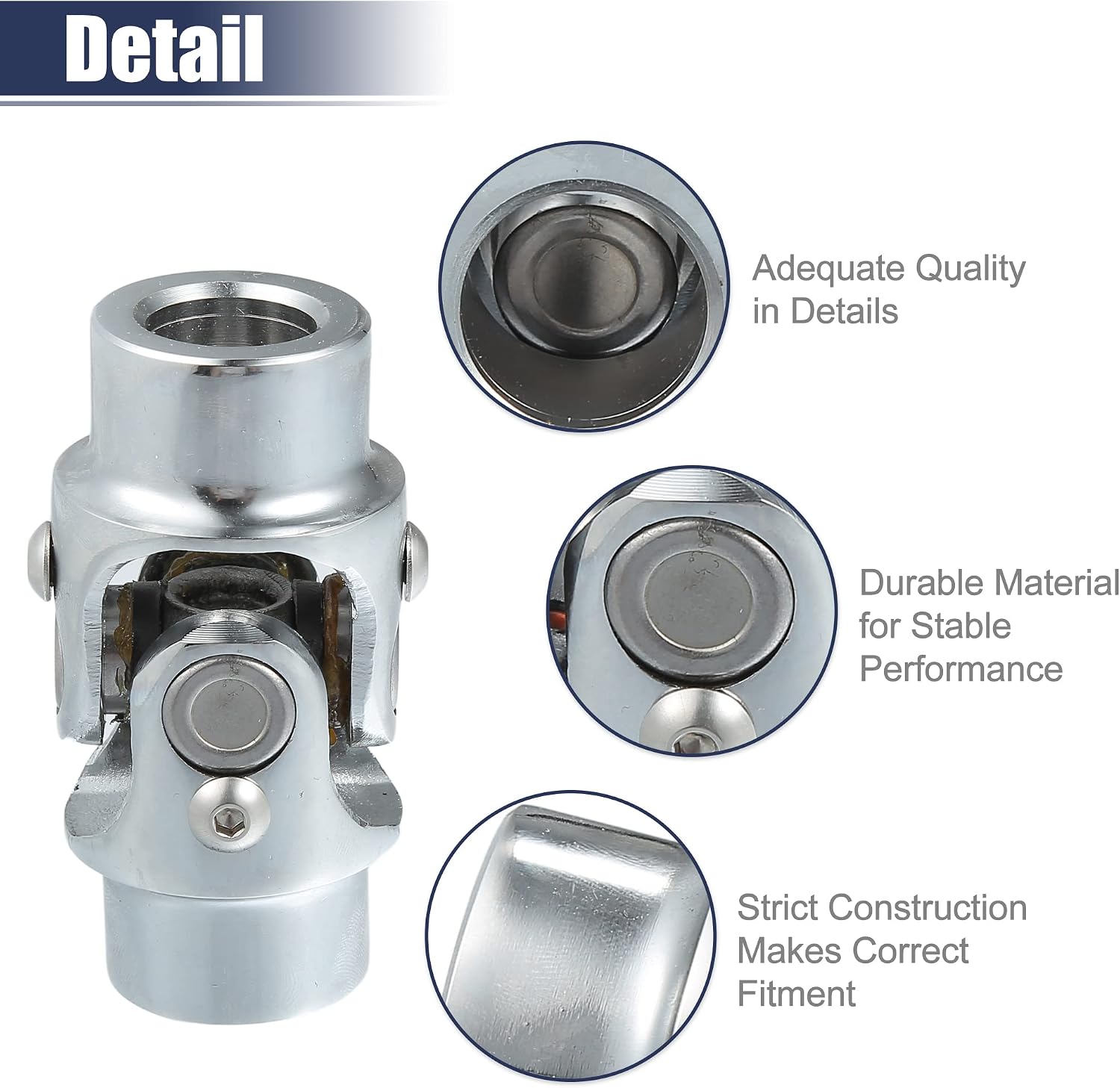 ACROPIX Universal 3/4" Round x 3/4" Round Steering U-Joint Coupler Replacement Chrome Tone - Pack of 1