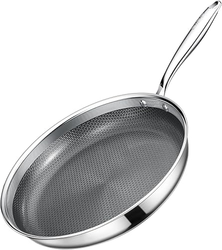 GiPP Sartén de acero inoxidable de tres capas, sartenes híbridas de 12 pulgadas, antiadherentes, aptas para lavavajillas y horno, listas para