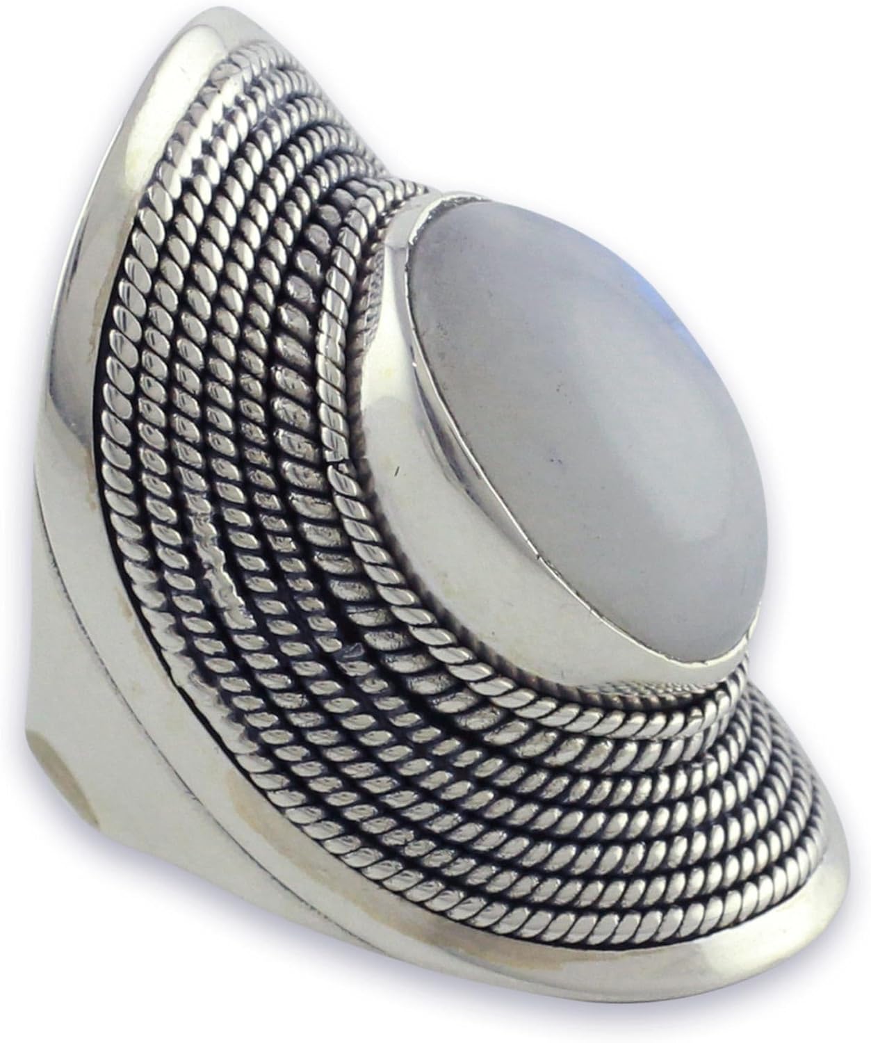 NOVICA Moonstone - Rainbow .925 Sterling Silver Ring 'Jaipur Mist'