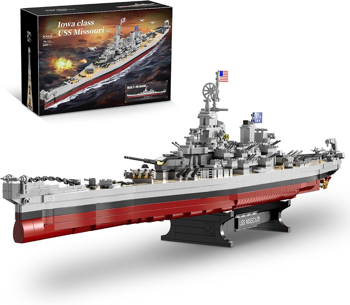 WW2 Military USS Missouri Battleship Building Set, Large-Sized Warship, A Gift Compatible with Lego for Military Collection(2228 Pcs)