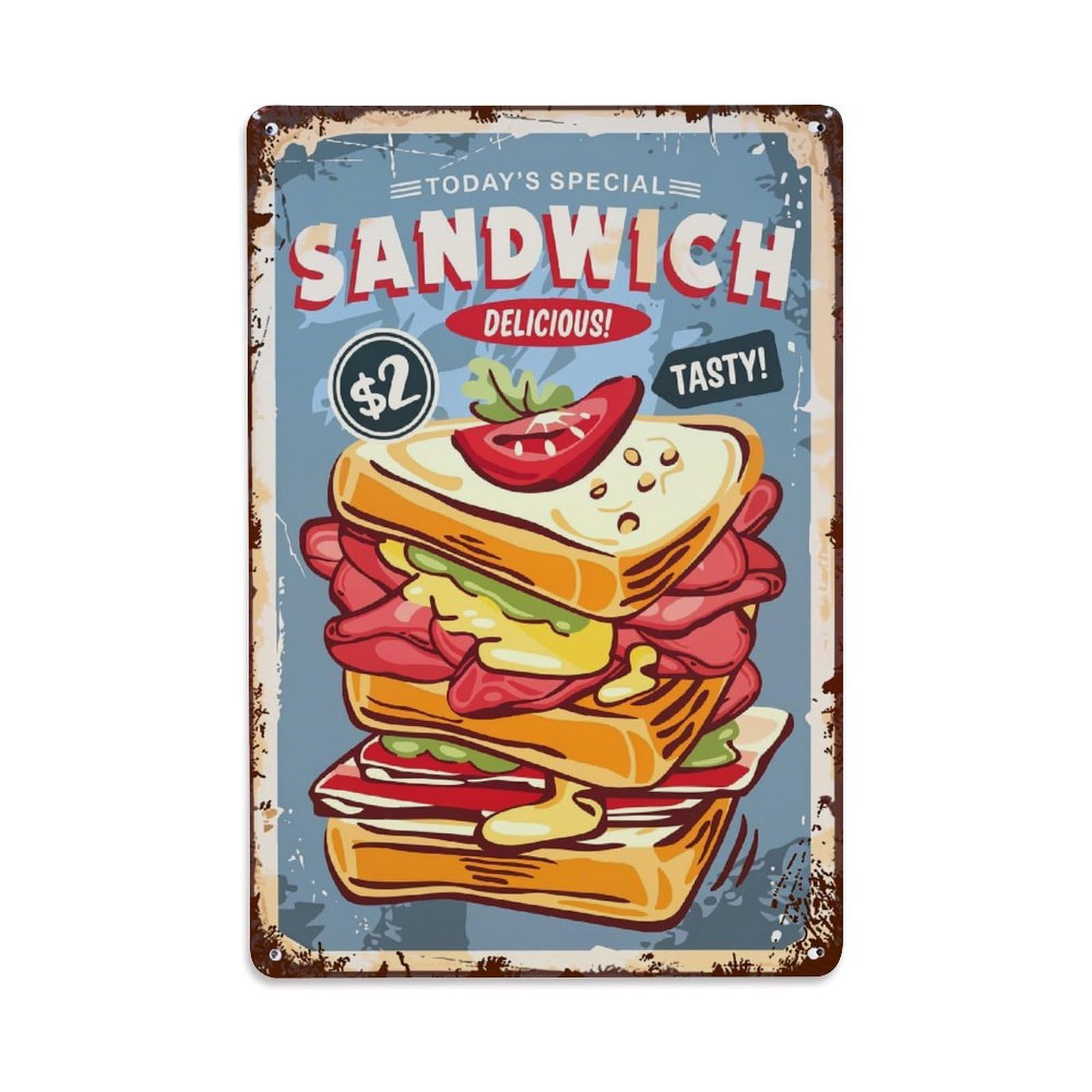 Jdfenggu Vintage Sandwich Delight Tasty Delicious Special Retro Metal Tin Sign, Decor Art Poster For Bar, Home, Man Cave, Kitchen, Laundry Room Gift 8X12inch