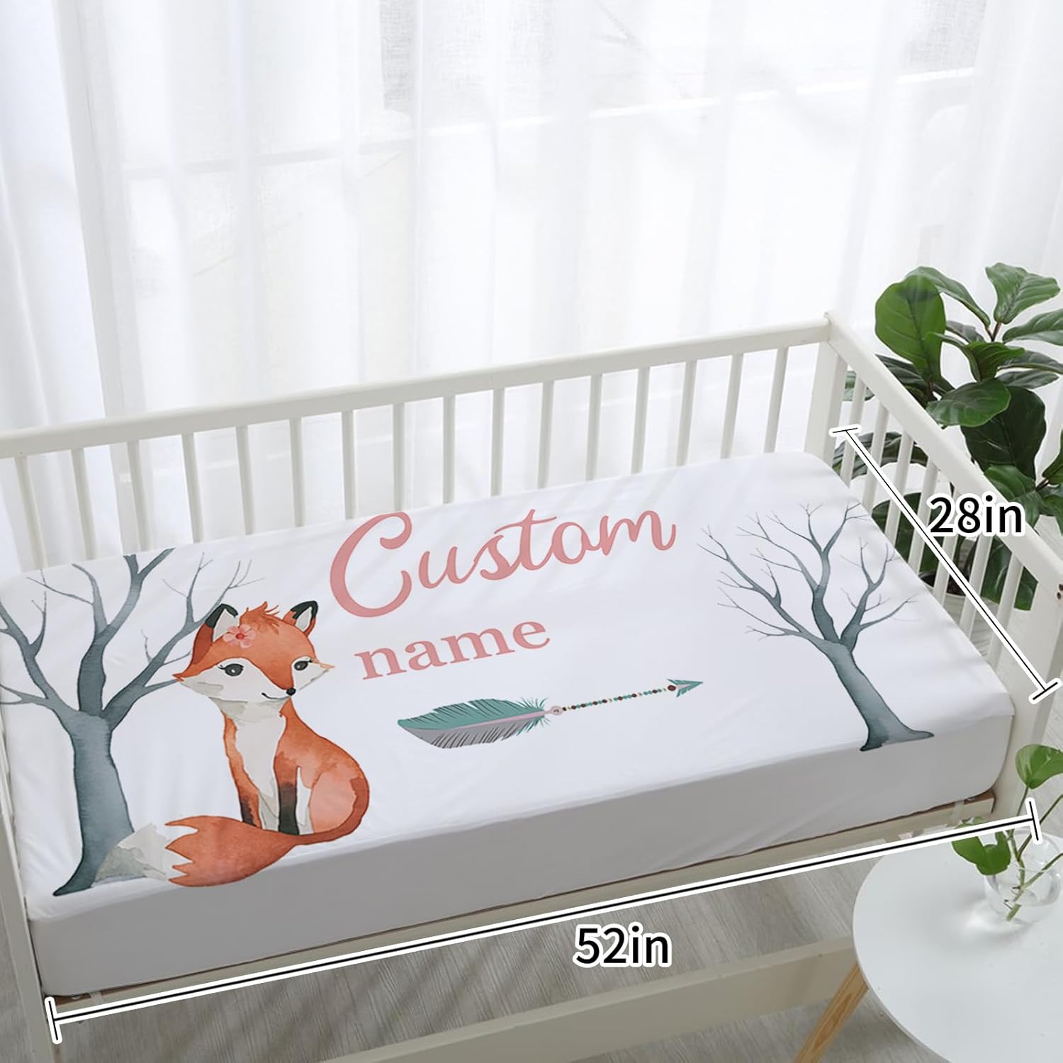 TOOTANN Custom Baby Crib Bedding Set, 5 Pcs Personalized Name Baby Crib Sheets for Kid Toddler Infant, Forest Animals and Tree Stumps Nursery Bedding Set