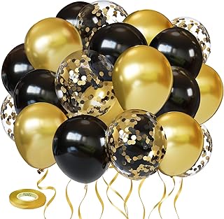 Black and Gold Balloons, 60PCS 12 Inch Metallic Gold and Black Confetti ...