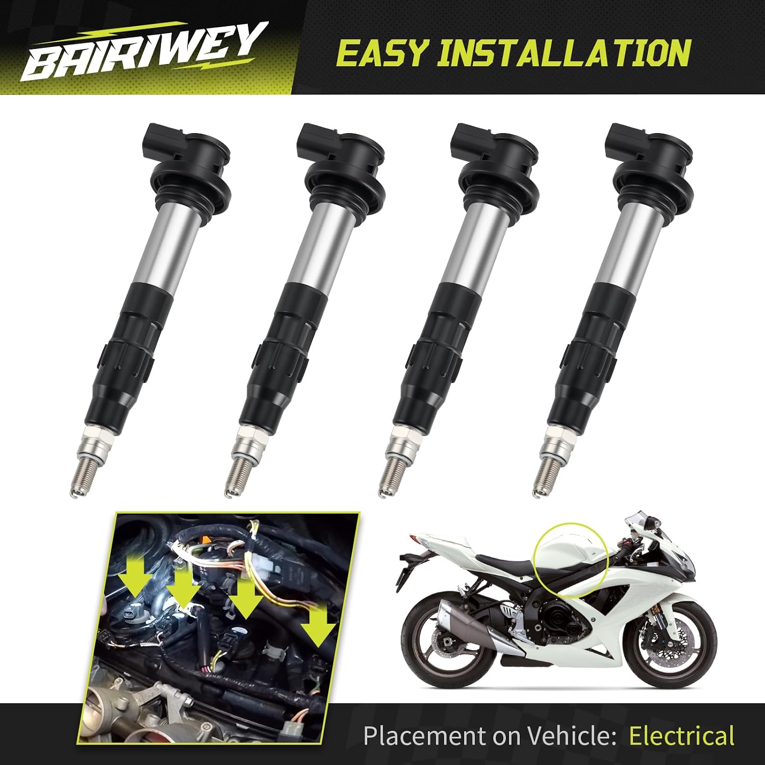 4Pcs Ignition Coils & Iridium Spark Plugs Compatible with Suzuki GSX-R600 2008-2024 33410-37H00