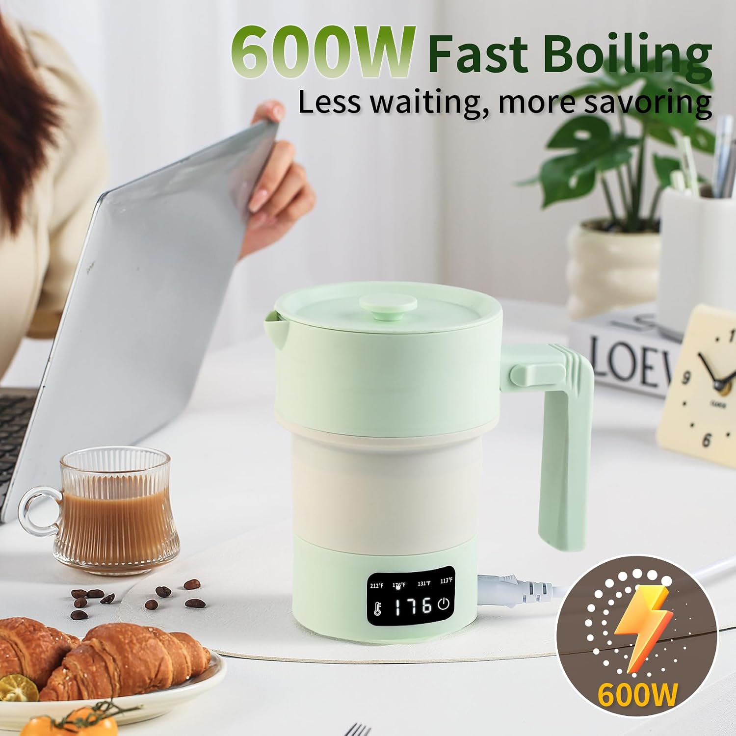 Collapsible Electric Kettle-600ML Foldable Travel Water Boiler, 600W