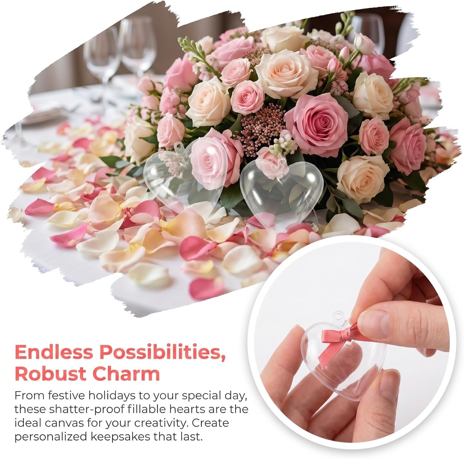 LUOEM 10pcs Fillable Heart Ornaments,2.36 in Clear Plastic Heart Ball Ornaments for Small Items, Valentine's Day, Birthday, Wedding, Christmas Decoration