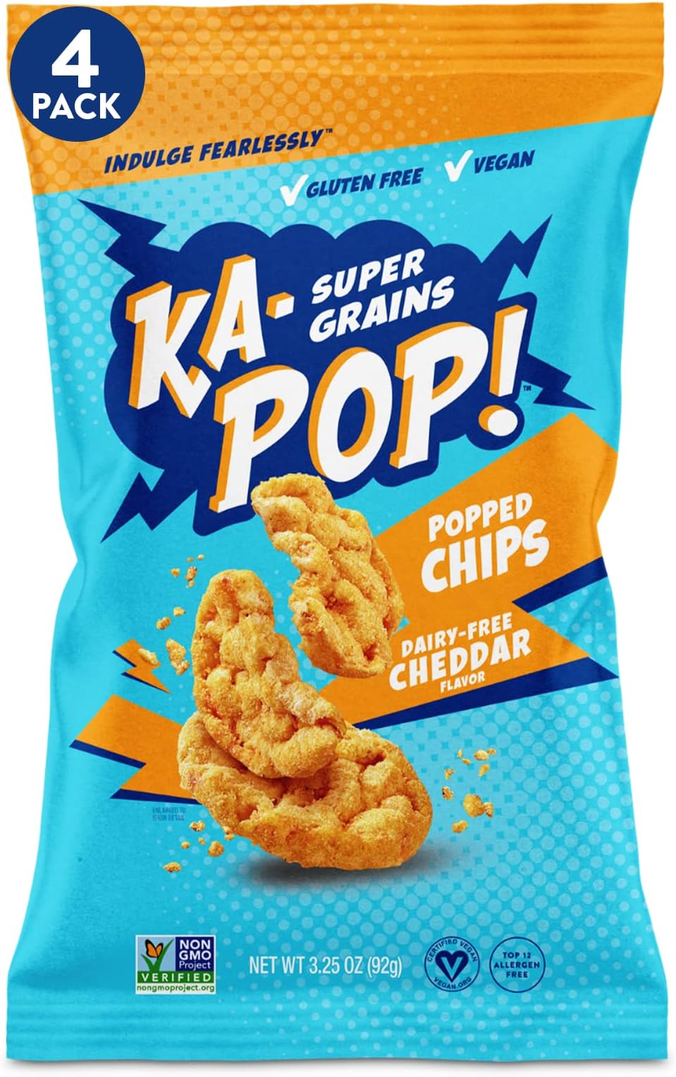 Ka-Pop! Popped Chips - Vegan Cheddar | Gluten, Corn and Dairy Free - Kosher Sorghum Paleo Non-GMO Vegan Whole Grain Snacks - As Seen on Shark Tank (3 oz, 4 Pack)