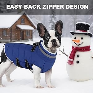 Mklhgty Large Dog Coat with Harness Built-in, Waterproof Reflective Fleece Lined - Warm Windproof Winter Jacket with Back Zipper, Cold Weather Snow Dog Coats - Blue - 2XL