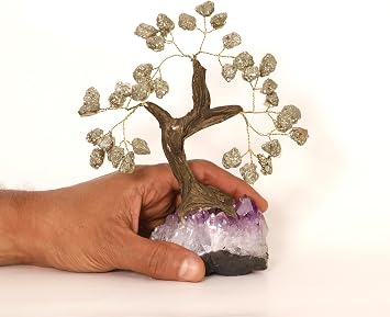 Hand-Crafted Brazilian Tumbles Tree of Life, Pyrite on Amethyst Cluster. | 36 Tumbles. February Birthstone