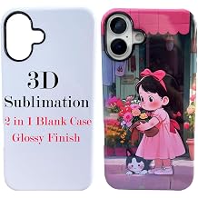 JUSTRY 5PCS 3D 2 in 1 Sublimation Film Phone Case for iPhone 16 Plus, 6.7-Inch Blank 3D Coated DIY Customizable Film Cases, Easy to Sublimate Bulk Covers Printable Support Wireless Charging Glossy