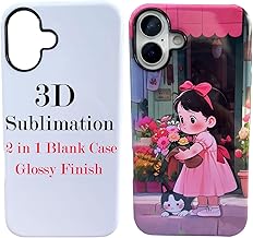 JUSTRY 5PCS 3D 2 in 1 Sublimation Film Phone Case for iPhone 16 Plus, 6.7-Inch Blank 3D Coated DIY Customizable Film Cases, Easy to Sublimate Bulk Covers Printable Support Wireless Charging Glossy