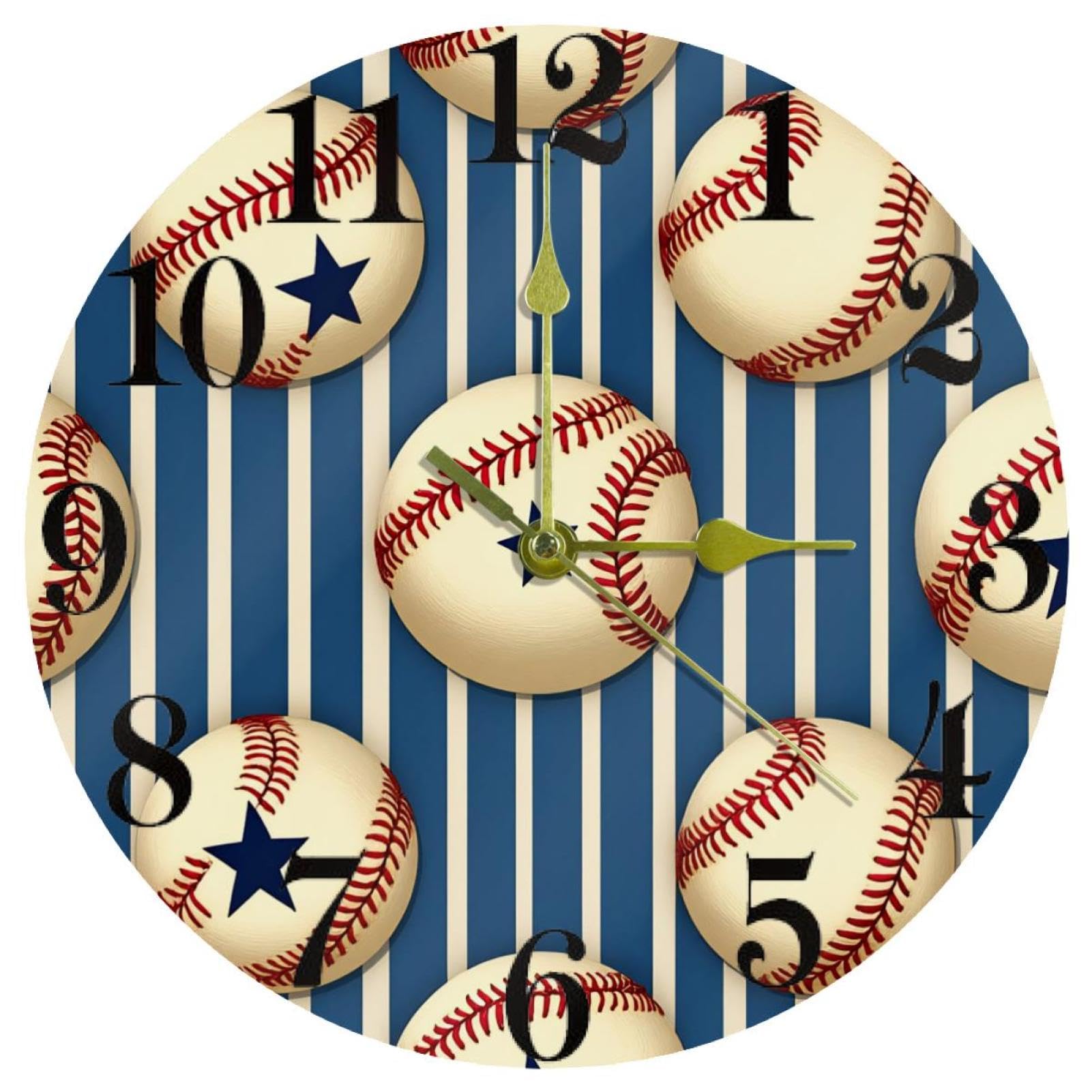 Horloge murale silencieuse à quartz motif baseball vintage bleu
