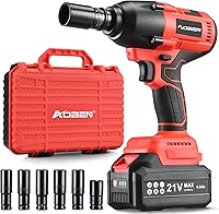 AOBEN 1/2 Inch Cordless Impact Wrench 450 Ft-Lbs Brushless High Torque Gun Kit, 4.0Ah Battery, Charger, 6 Sockets, Case