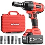 AOBEN Cordless Impact Wrench 1/2 Inch, Power Impact Gun Kit, Max 600N. M/450Ft-lbs High Torque Electric Impact Driver for Car RV Tire, 4.0Ah Battery, Charger, 6 Sockets & Storage Tool Case