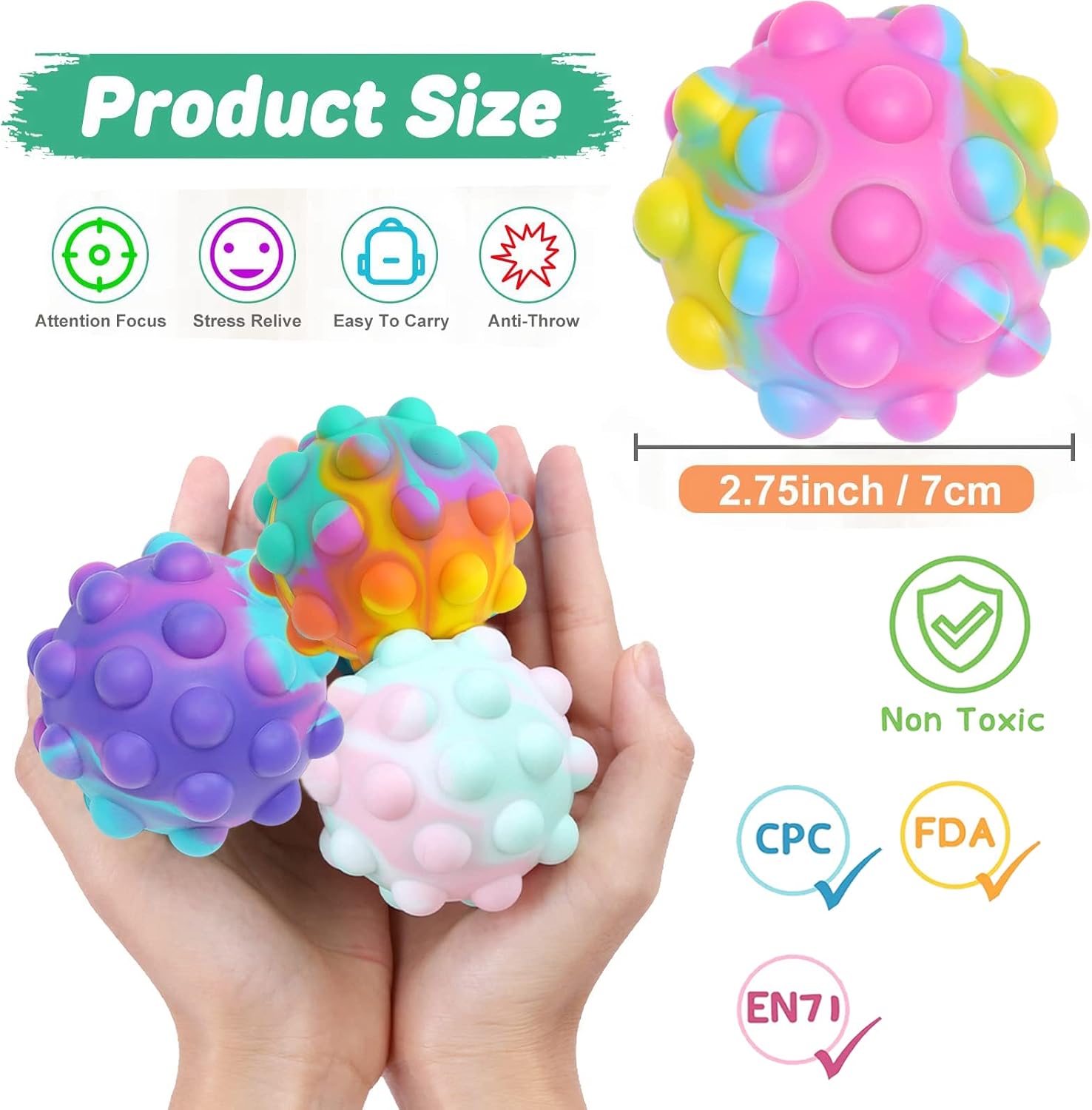 (4 Pcs) Pop It Ball Fidget Toys,Easter Basket Stuffers Stretchy Balls Anxiety Relief Fingertip Toy Early Education Brain Development Toy for Kids and Adults