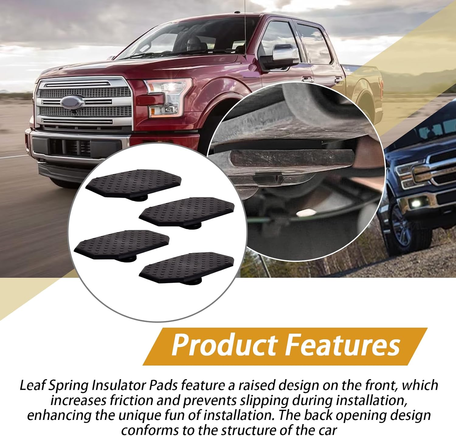 XTPTFABS 4 Pcs FL3Z5586B FL3Z 5586-B Rear Leaf Spring Insulator Bushing Inserts Compatible with 2015-2020 Ford F150,Rear Leaf Helper Spring Insulator Pad Replaces FL34 5586-AA