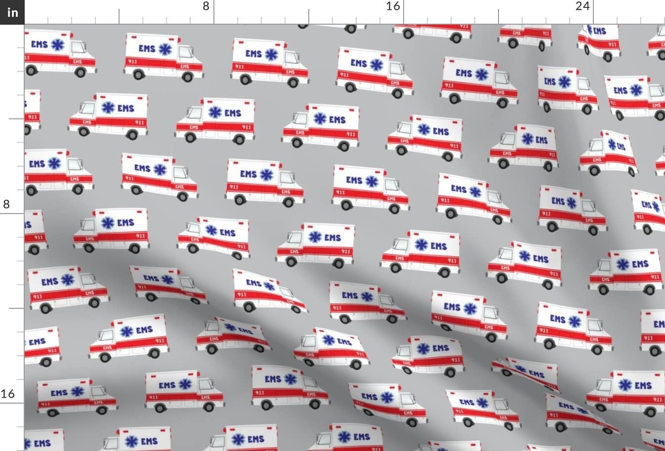 Spoonflower Fabric - Ambulance Grey Medic Medicine Medical First Truck Gray Printed on Minky Fabric by The Yard - Sewing Baby Blankets Quilt Backing Plush