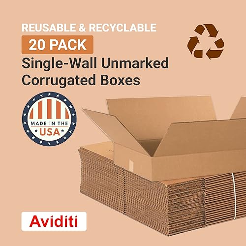 Miniatura 3 de AVIDITI Cajas de envío planas de 24 pulgadas de largo x 18 pulgadas de ancho x 4 pulgadas de alto, paquete de 20 cajas de cartón corrugado para