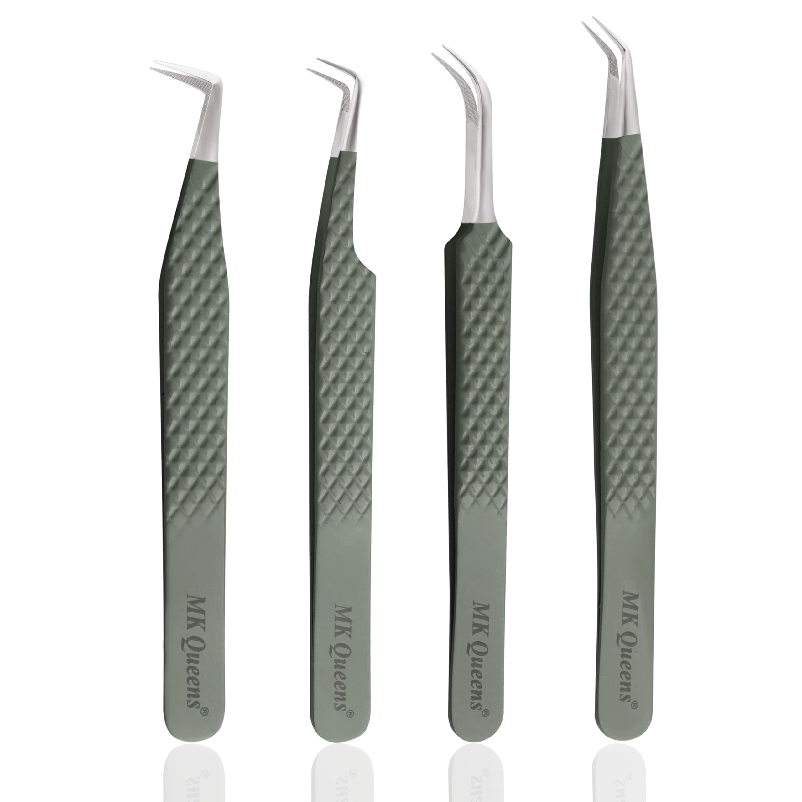 Fiber Tip Lash Tweezers For Eyelash Extension Tweezers Professional Eyelash Extension Tweezer - Set of 4 Pcs Diamond Grip Stainless Steel Fiber