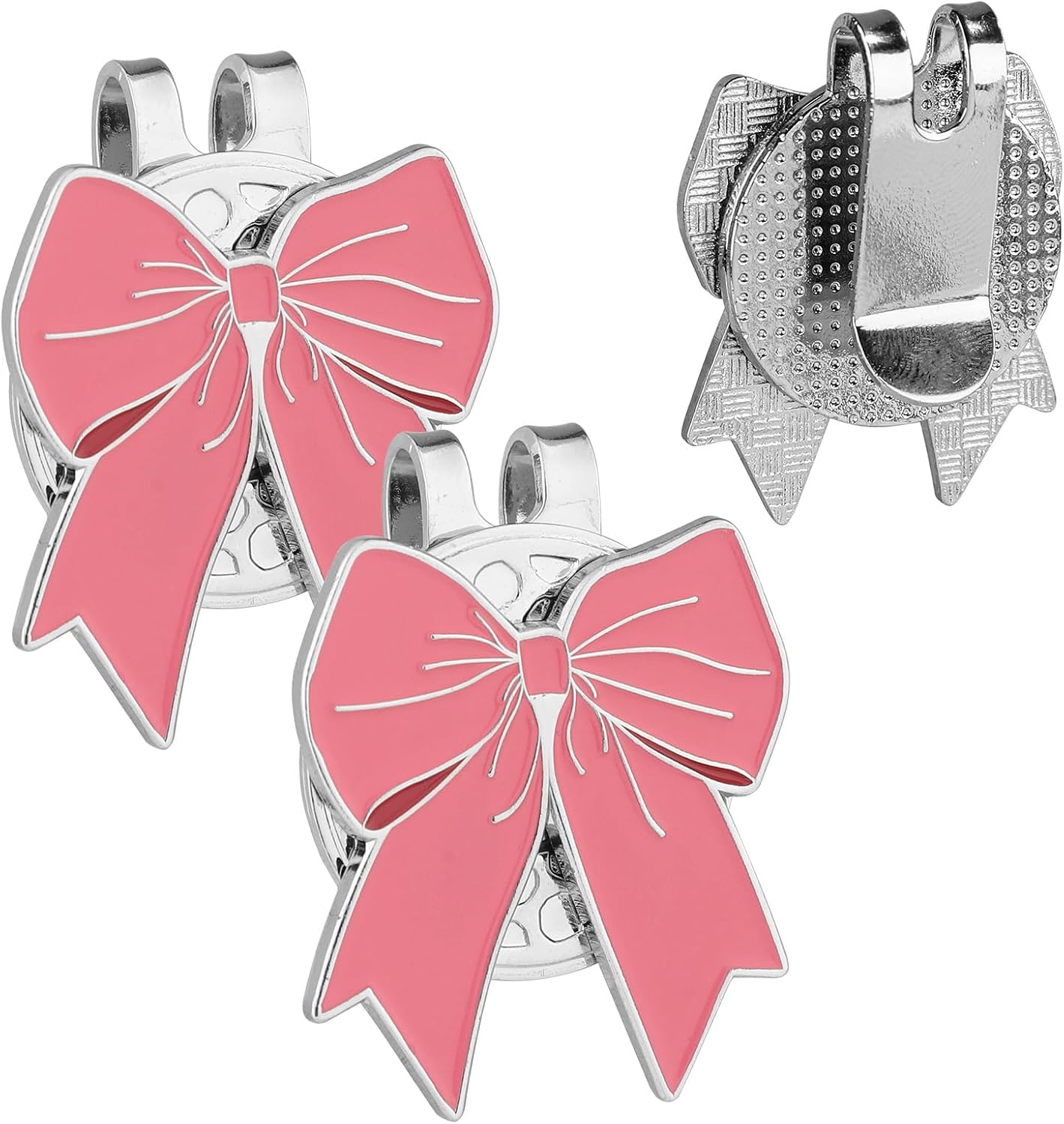 BOXOB 2pcs Magnetic Golf Ball Markers, Cute Pink Bow Hat Clips Strong Magnetic Golf Ball Marker Hat Clips Gifts for Men Women Golfer