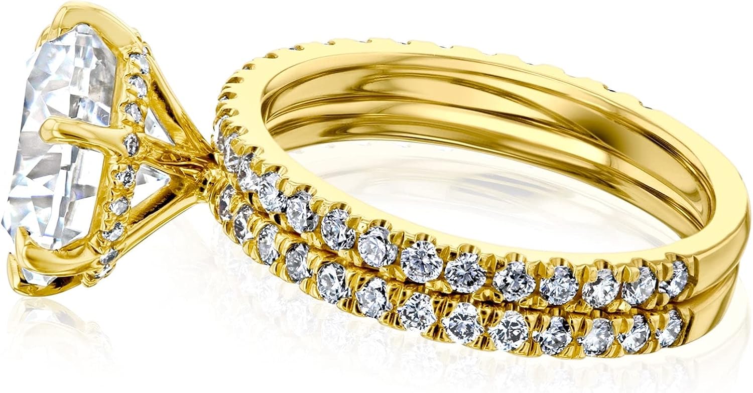 Kobelli 3.90ct.tw Round 9.5mm Moissanite Rowan Ring Bridal Set 14k Gold