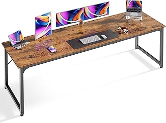 Huuger Computer Desk, 80 Inch Office Desk, Gaming Desk with Storage, Writing Desk Work Desk for Home Office, Study, Long Simple Desk, Large Legroom, Metal Frame, Rustic Brown