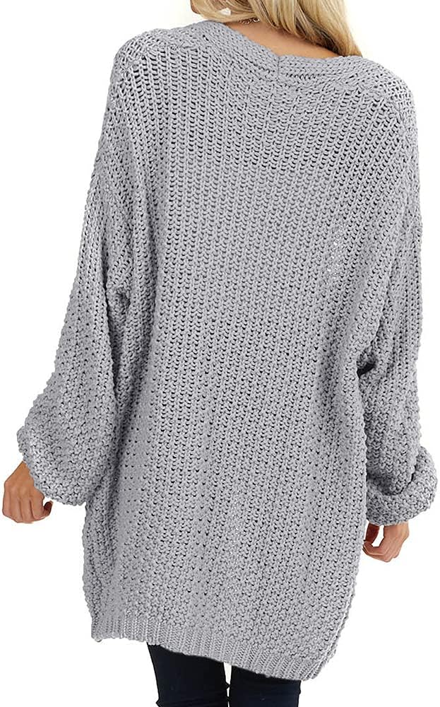 Maroway Womens Cardigan Solid Color Long Sleeve Open Front Chunky Knit Sweater Outwear - Image 4