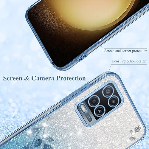 Miniatura 6 de Kainevy - Funda de teléfono para Oppo A54 4G, transparente con purpurina azul floral para mujeres y niñas, bonita funda para teléfono Oppo A54,