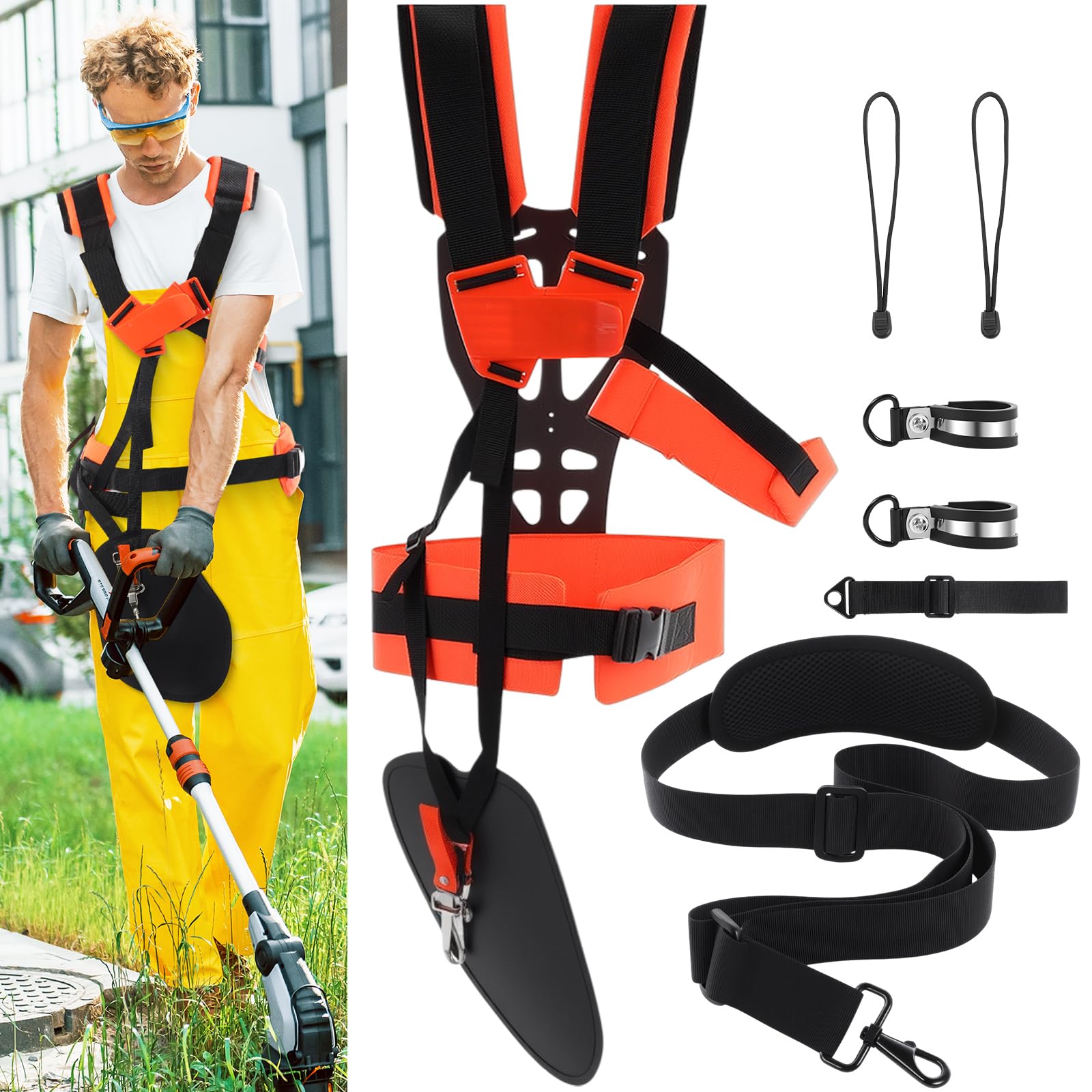 Threlaco Juego de 2 correas de hombro acolchadas universales ajustables de nailon para el hombro y correa larga para recortadoras de malas hierbas, cortadores de brochas, sopladores de hojas