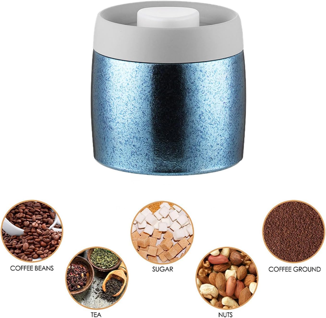 Titanium Vacuum Sealing Canister 680ml Airtight Storage Container for Coffee Tea Caddy, One-Touch Vacuum Tech, Non-Slip Silicone Base for Camping, Kitchen & Travel RT050T (Blue)