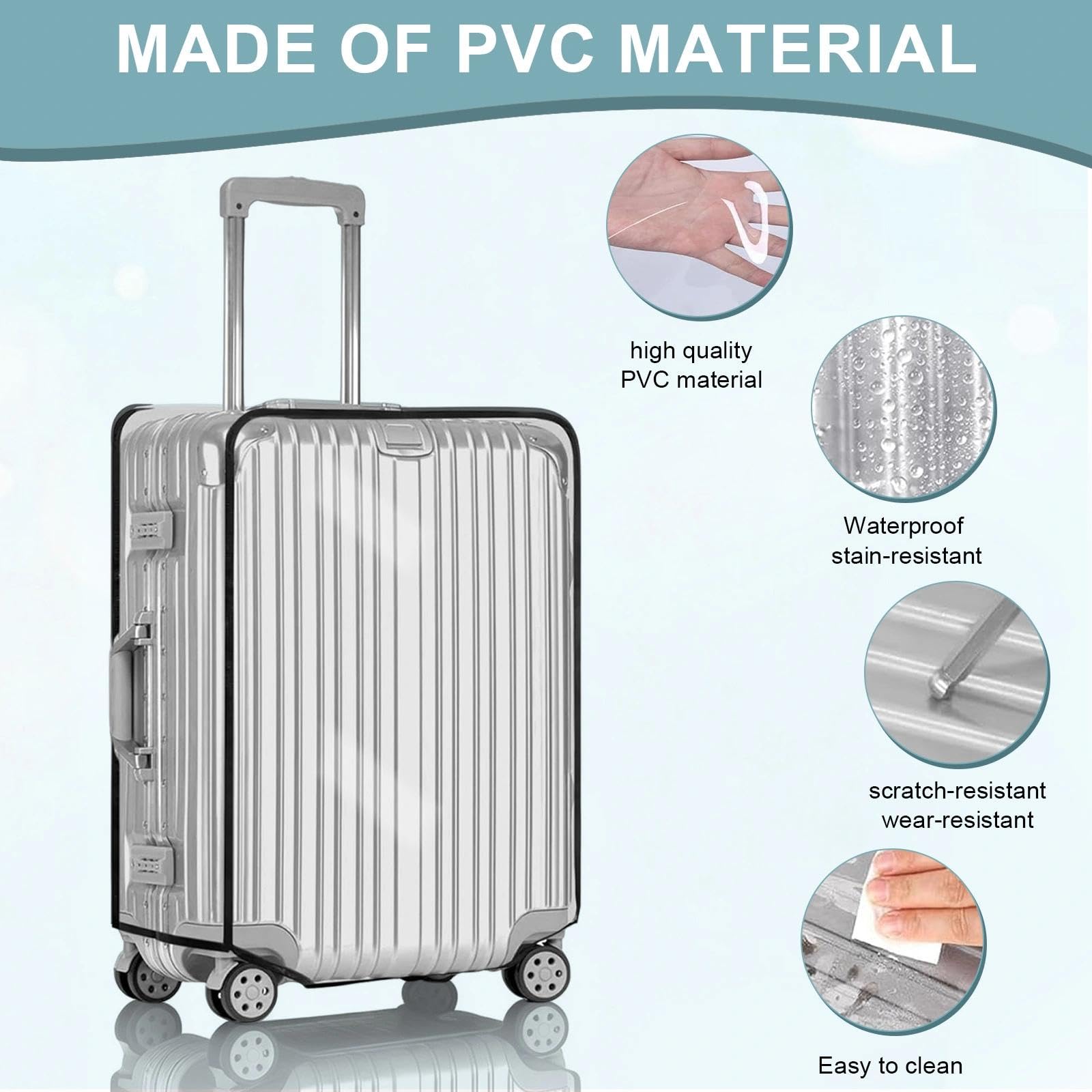 Lot de 3 Housses Protection Valise en PVC Transparent Etanche 20+24+28 Pouces Valise imperméable Protection Poussiere pour Trolley Voyage