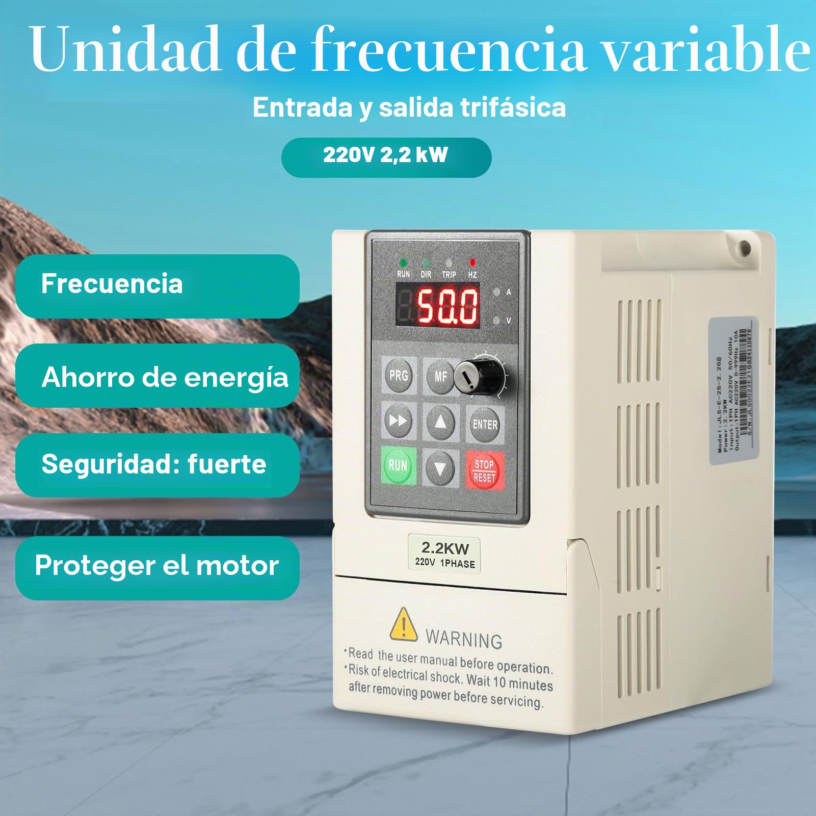 Variador de Frecuencia Monofasico 2.2KW 220V, VFD Convertidor de Frecuencia 220V Entrada Monofásico Salida Monofásico Inversor de Frecuencia para Ventiladores, bombas de agua, máquinas herramienta CNC