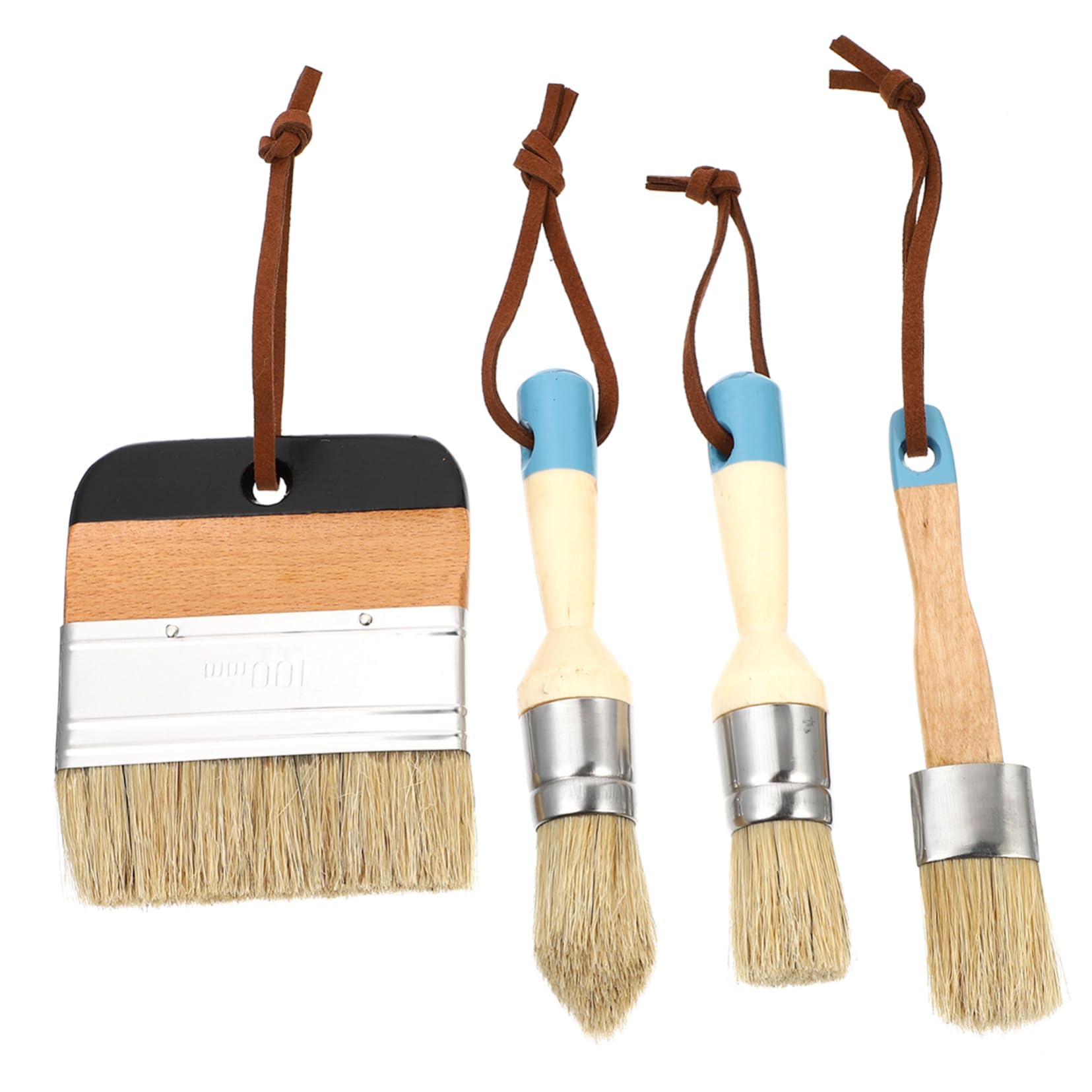 Homoyoyo Pennelli per Pittura e Cera 4 Pezzi Manico in Legno, Setole Naturali, Strumento per Tinta e Decorazione Casa
