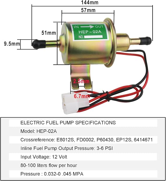 Universal Electric Fuel Pump Kit for All 12V Cars Trucks Boats Carburetor Lawn Mower, DC 12V (3-6PSI) Fuel Pump+ 2M 5/16 ID Fuel Line + Fuel Filters + 10pcs Hose Clamp