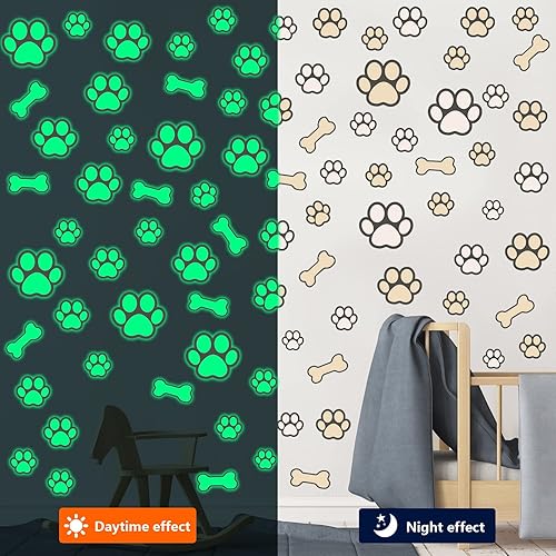 Miniatura 11 de 127 calcomanías de patas de perro que brillan en la oscuridad luminosas extraíbles de vinilo para pared de niños, guardería (luz azul) Luz azul,Luz