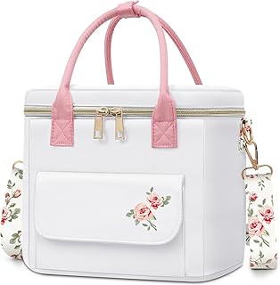 Luxury Insulated Lunch Bag Box for Women - Leak Proof Waterproof Lightweight Cooler with Removable Shoulder Strap for Work Picnic - Teacher Mother's Day Christmas Birthday Gift (White)