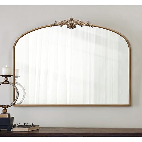 Vintage Arched Gold Mirror: 40"x30" Large Gold Antique Wall Mounted Mirror - Baroque Traditional Ornate for Entryway/Fireplace/Bathroom/Hallway - Home Decor for Fashion-Conscious
