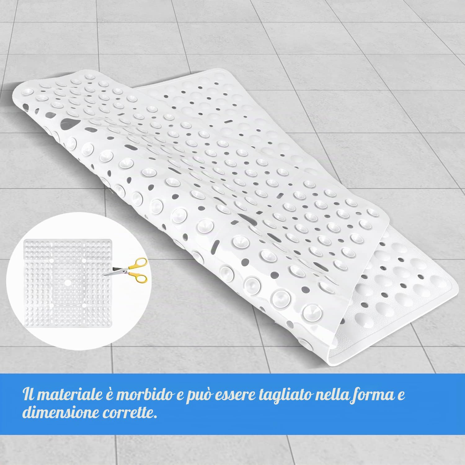 Tappetino da doccia antiscivolo, 70 x 70 cm, antiscivolo, senza BPA, con fori di scarico, ad asciugatura rapida, per vasca da bagno