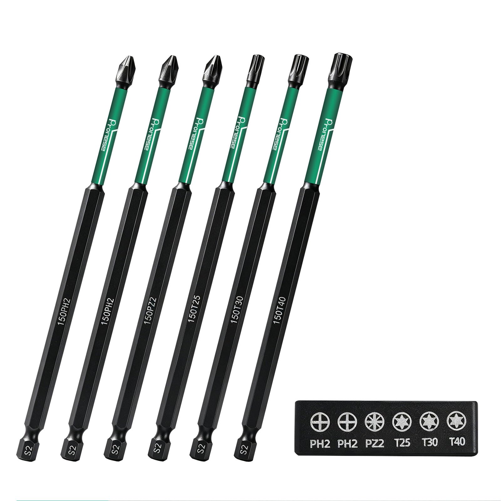 6 pcs 150 mm ph2 Impact Driver bits，Long Screwdriver bits， PZ2 & PH2 & T25 T30 T40 Magnetic Impact Driver Bits, Long S2 Steel Magnetic Drill Bits