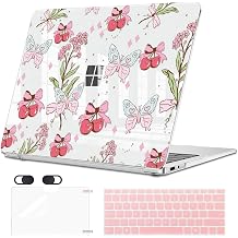 2095 Microsoft Surface Laptop 13" Windows 11 Copilot+PC+Touchscreen 2025, Cute Print Pattern Plastic Hard Shell Case with Keyboard Cover, Screen Film, Butterfly & Cherry