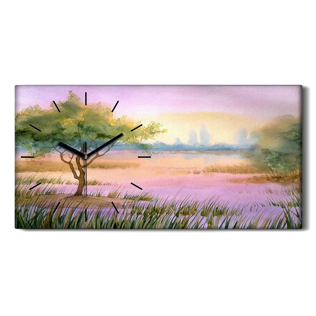 Horloge sur Toile Arbre Aquarelle Art Mural Sans Tic-Tac 60x30cm