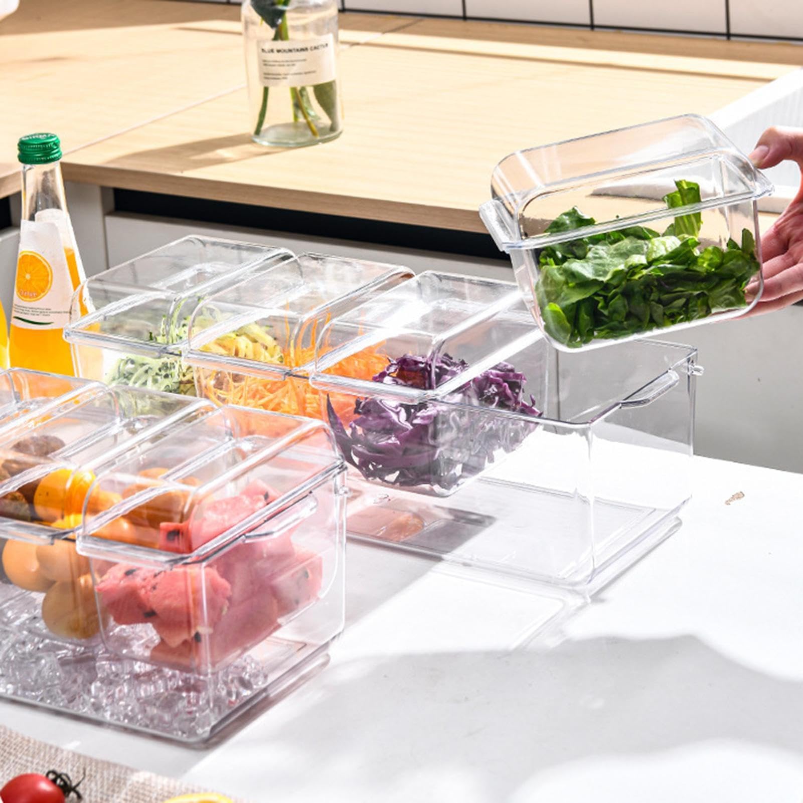 Vassoio per condimenti refrigerati – C Ice Platter con cartoni rimovibili, perfetto per feste, compleanni e vacanze, design trasparente per freschezza