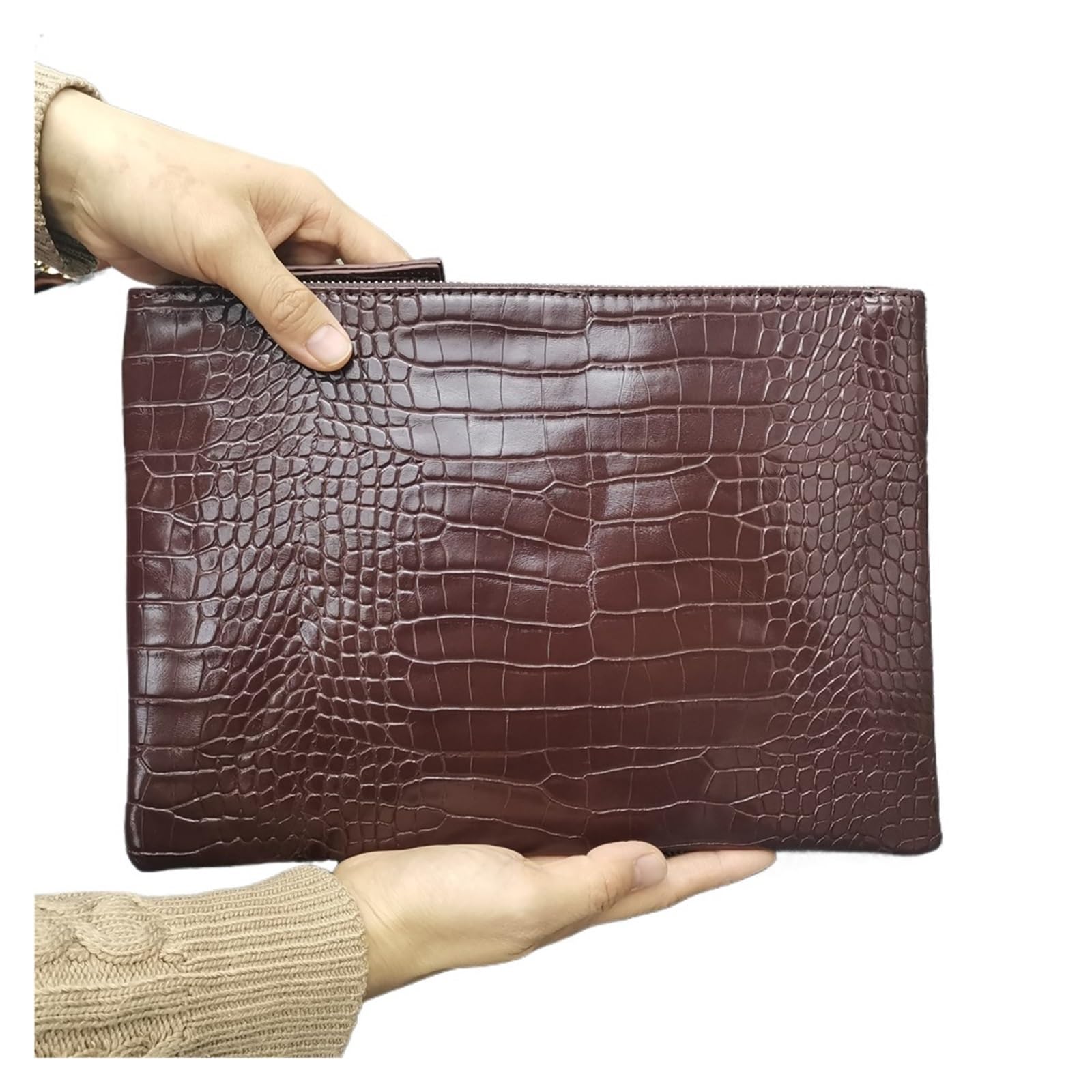 Pochette A Busta da Donna Borsa a Mano da Donna in Coccodrillo, Pochette da Sera, Grande, in Pelle PU, Alligatore, Porta Telefono Borse da Sera Pochette(Chocolate)