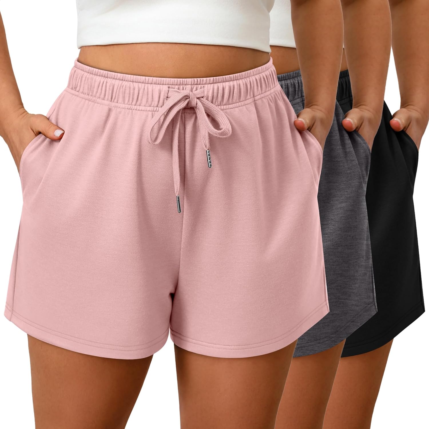 3 Pack Plus Size Women’s Drawstring Sweat Shorts Athletic Workout Comfy Lounge Shorts with Pockets