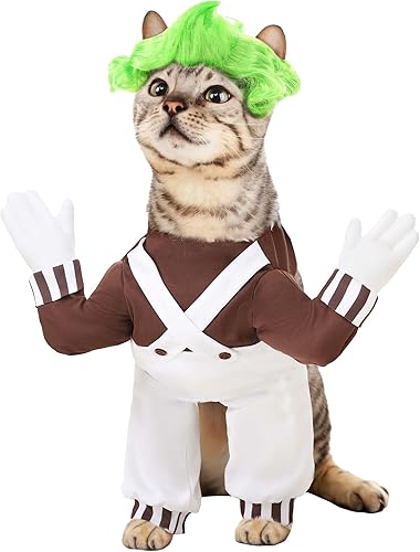 Miniatura 2 de Willy Wonka - Disfraz de Oompa Loompa para mascotas para perros y gatos, disfraz de trabajador de fábrica de chocolate para mascotas, L