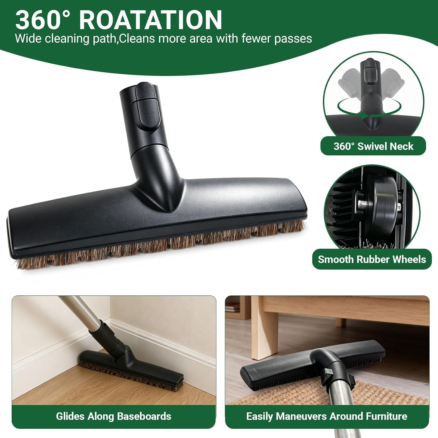 EZ SPARES Compatible with Miele C1 C2 C3 CX1,S1, L1,M1,Natural-Horsehair Floor Brush for Miele Vacuum Cleaners,12" Hard Floor Brush Replacement for SBB Parquet Twister,Classic