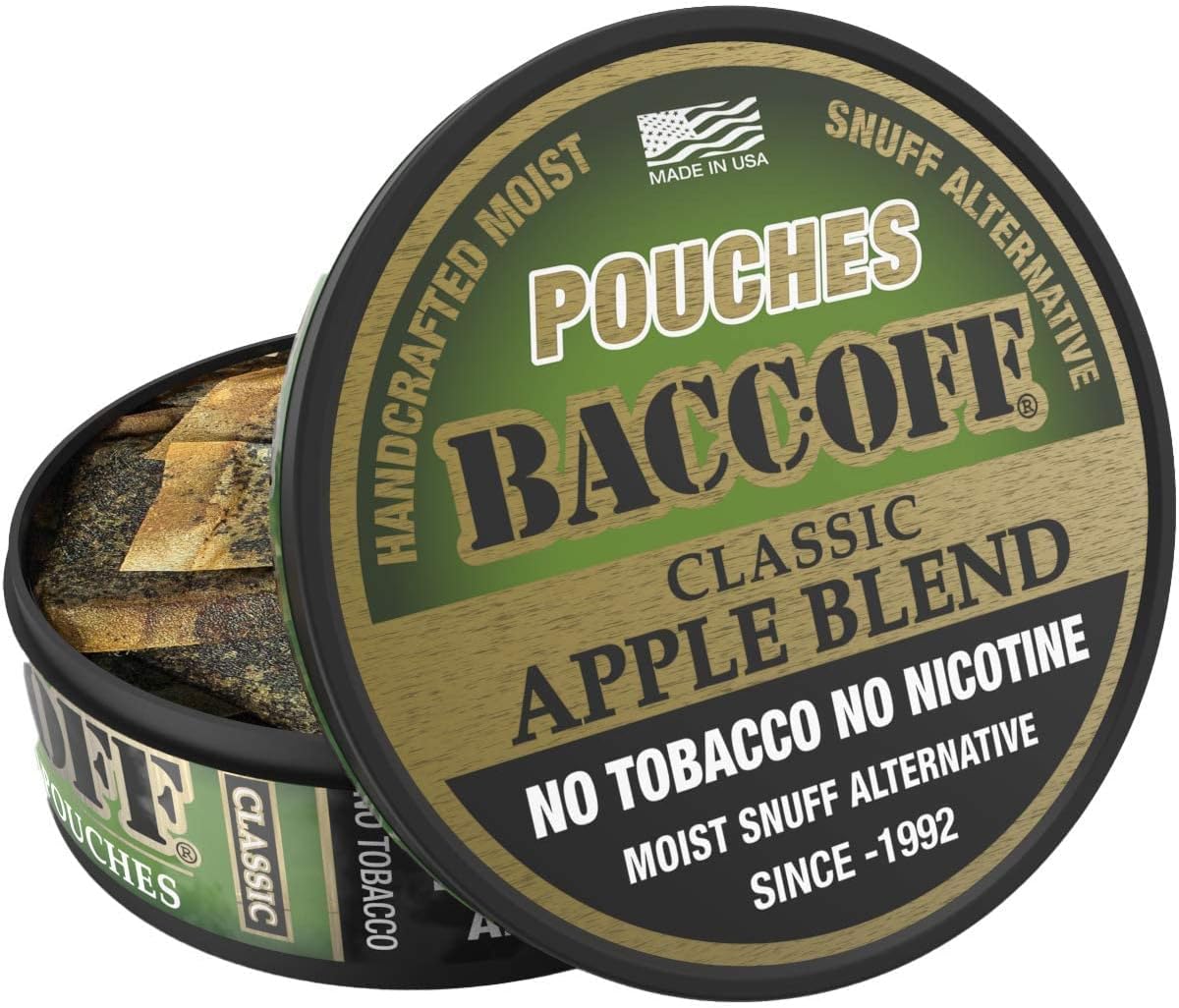 BaccOff, Classic Apple Blend Pouches, Premium Tobacco Free, Nicotine Free Snuff Alternative (1 Can)