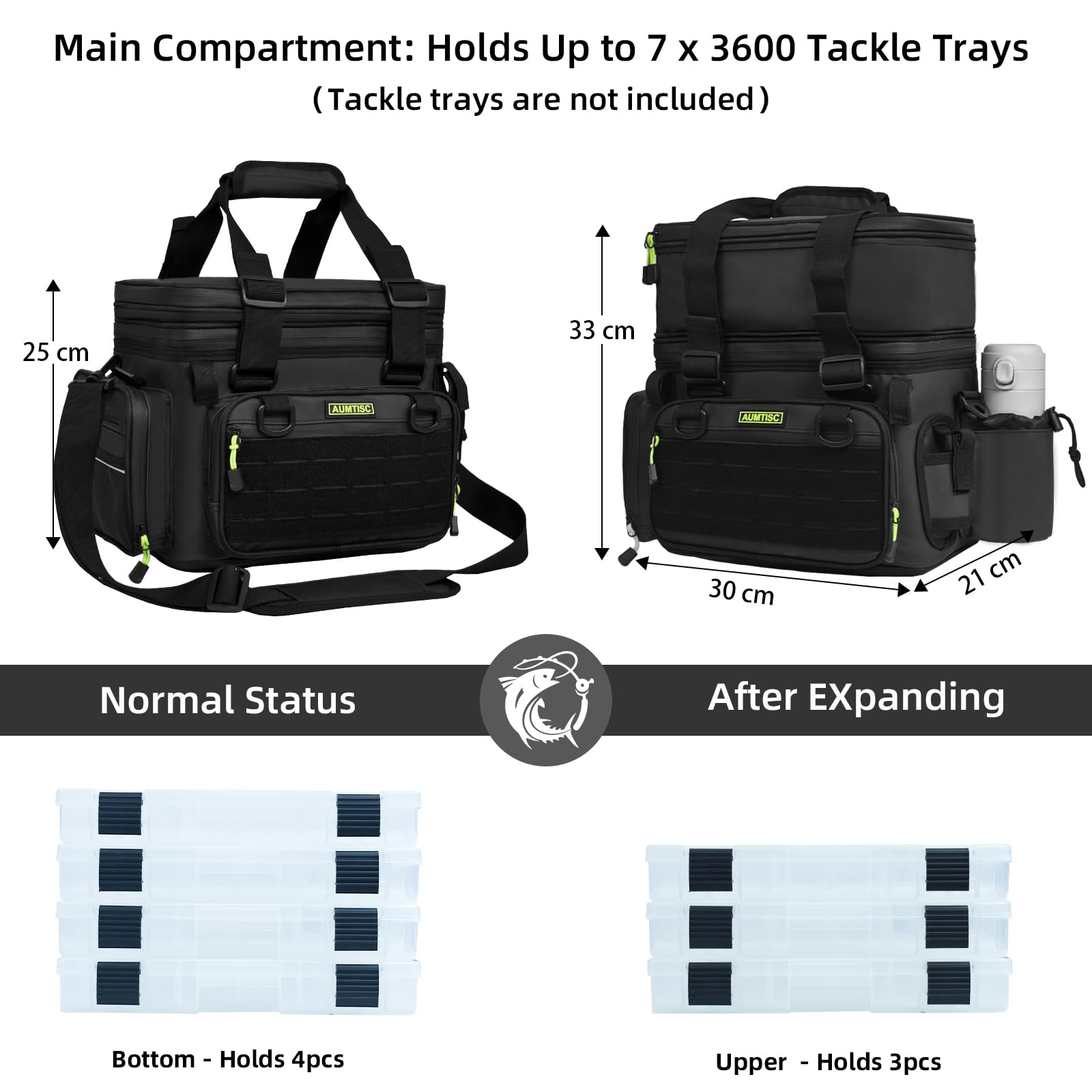 AUMTISC Angeltasche Erweiterbar Fishing Wasserdichte Angeltasche große Kapazität, Handtaschen Angelbox angelzubehör (BLACK62503)