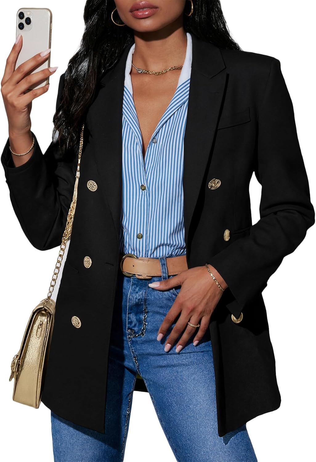 Mina Self 2026 Spring Women's Oversized Blazers Double Breasted Business Casual Professional Work Suit Jackets with Pockets