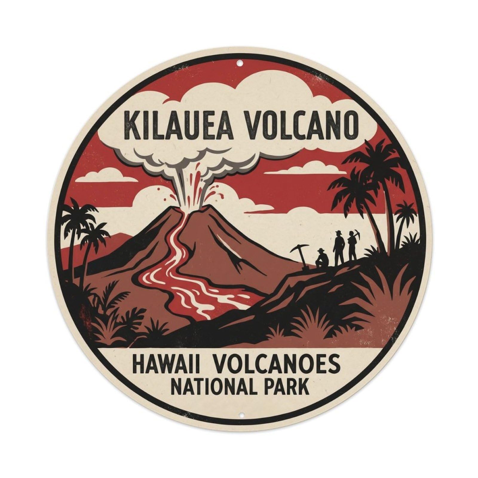 Okahys 8X8inch Classic Style Kilauea Volcanic Cone Hawaii Lava Landscape Pacific Metal Tin Sign